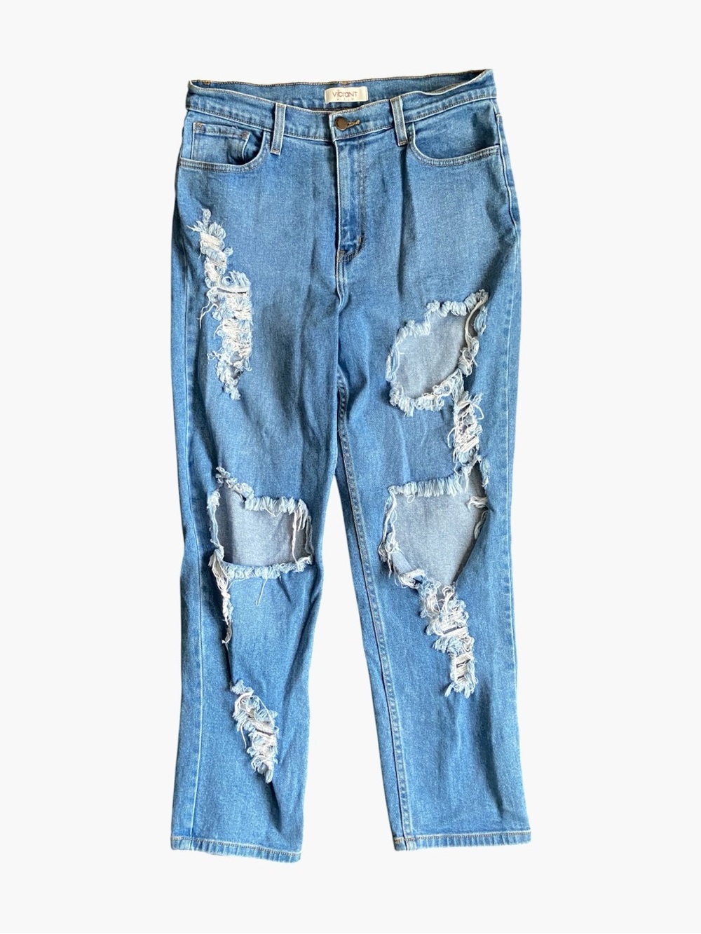 Vibrant | Made in USA Distressed Light Blue Boyfriend Jeans | Size 13